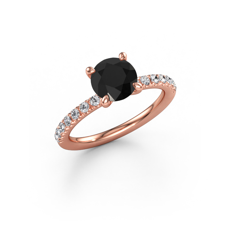 Immagine di Anello di fidanzamento Crystal RND 2 585 oro rosa Diamante nero 2.08 crt