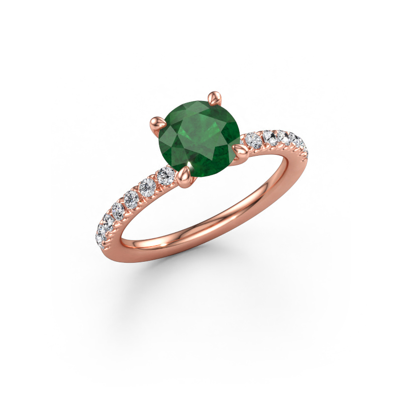 Immagine di Anello di fidanzamento Crystal RND 2 585 oro rosa Smeraldo 7 mm