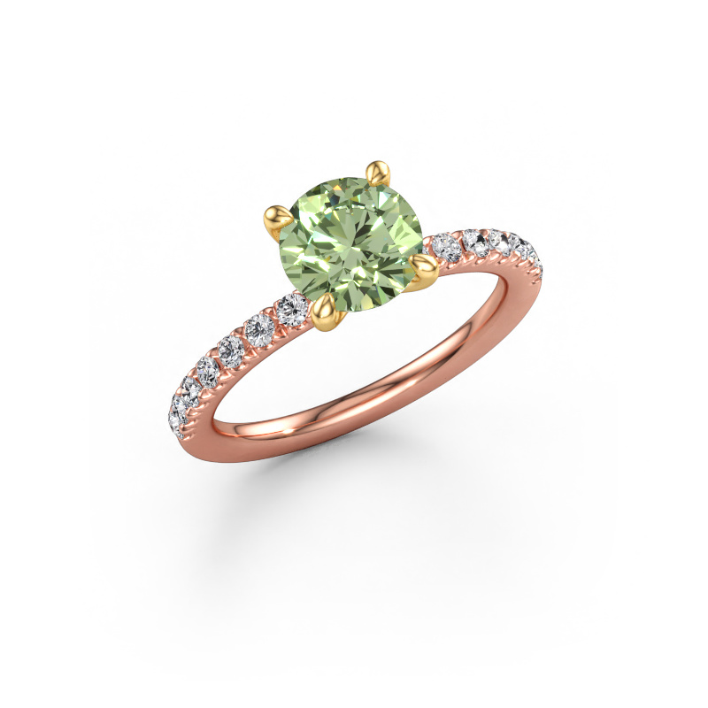 Afbeelding van Verlovingsring Crystal RND 2 585 rosé goud Groene lab grown diamant 7 mm