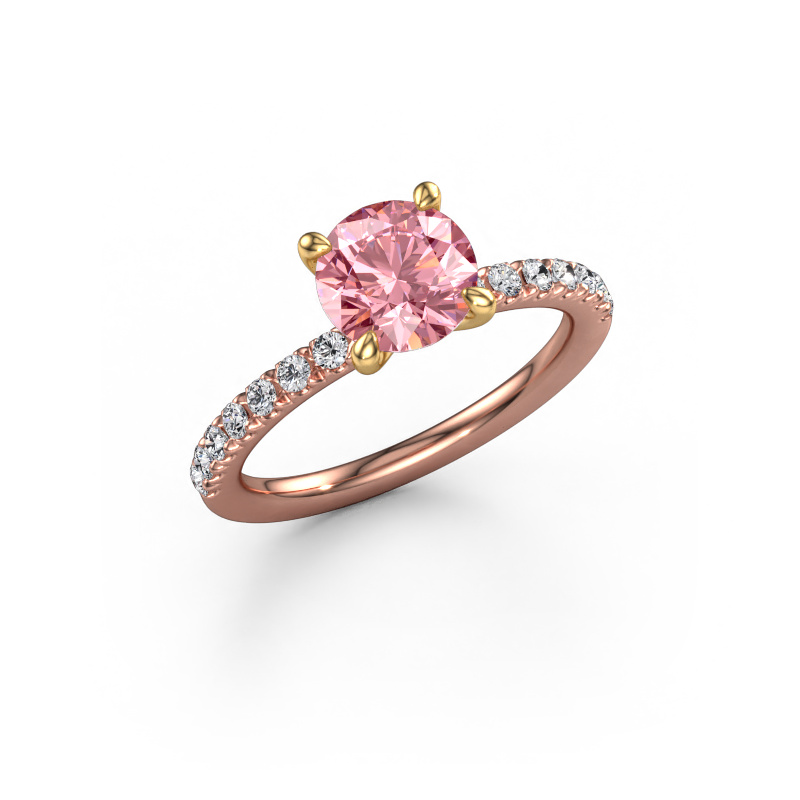 Image of Engagement ring Crystal RND 2 585 rose gold Pink lab grown diamond 7 mm