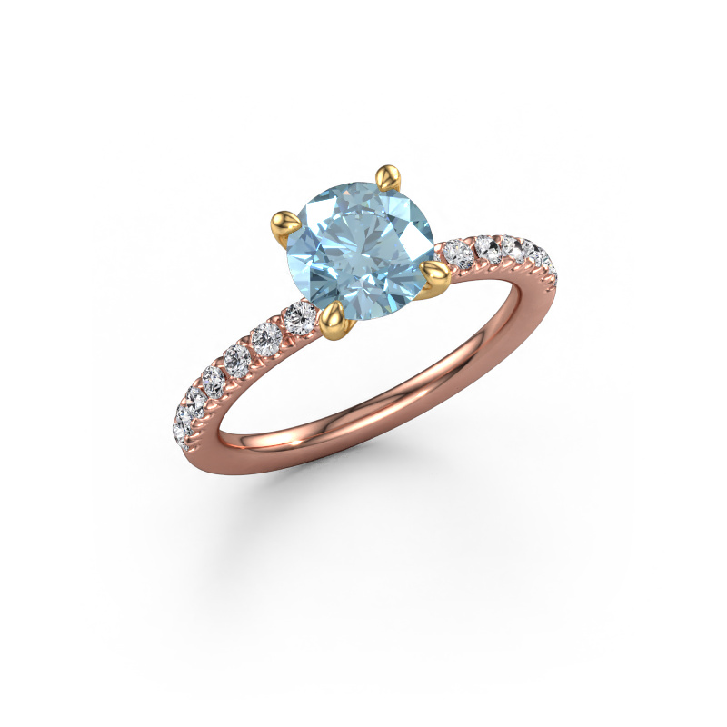 Image of Engagement ring Crystal RND 2 585 rose gold Blue lab grown diamond 7 mm