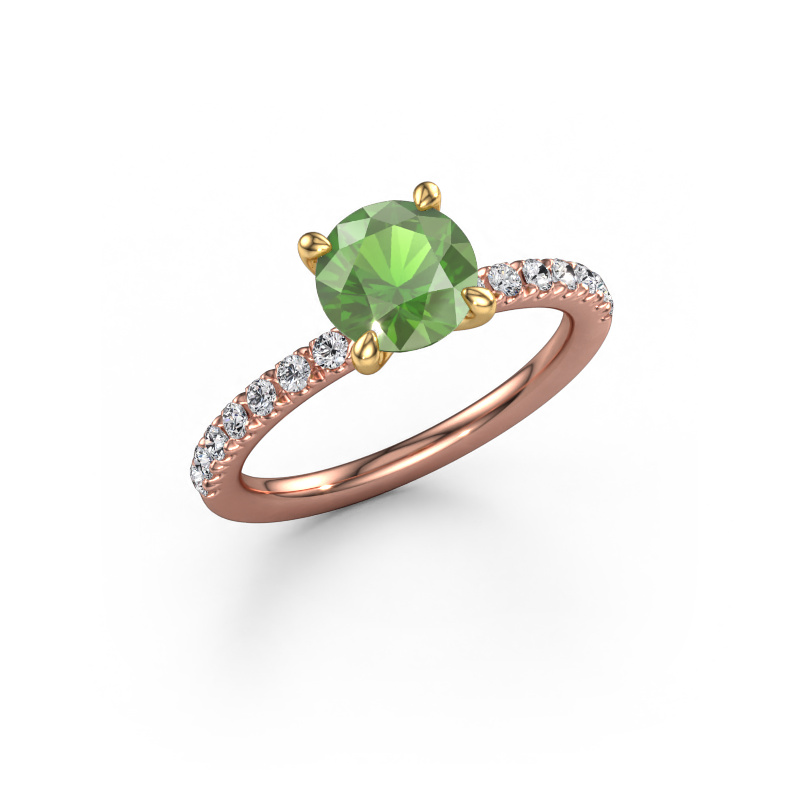 Image of Engagement ring Crystal RND 2 585 rose gold Tourmaline green 7 mm