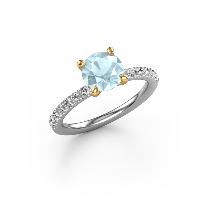Image of Engagement ring Crystal RND 2 585 white gold Aquamarine 7 mm