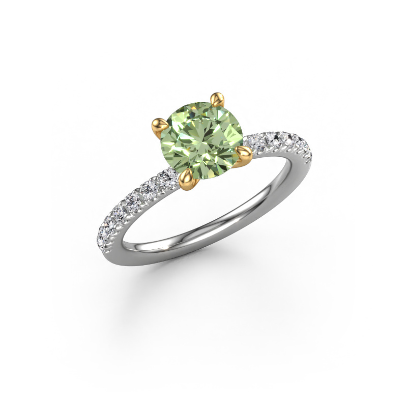 Image of Engagement ring Crystal RND 2 585 white gold Green lab grown diamond 7 mm