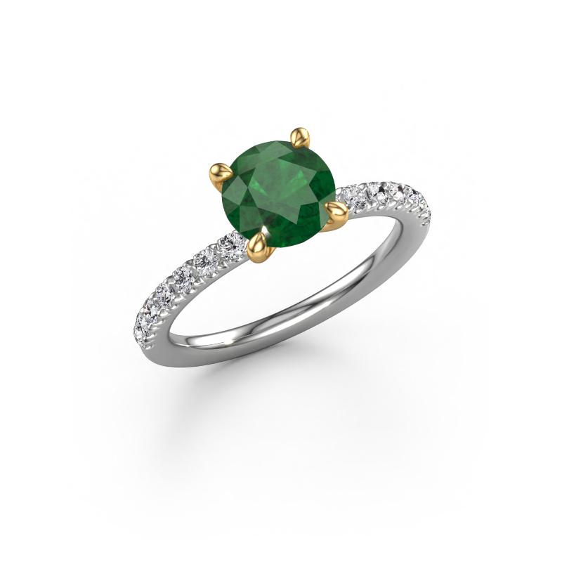Image of Engagement ring Crystal RND 2 585 white gold Emerald 7 mm