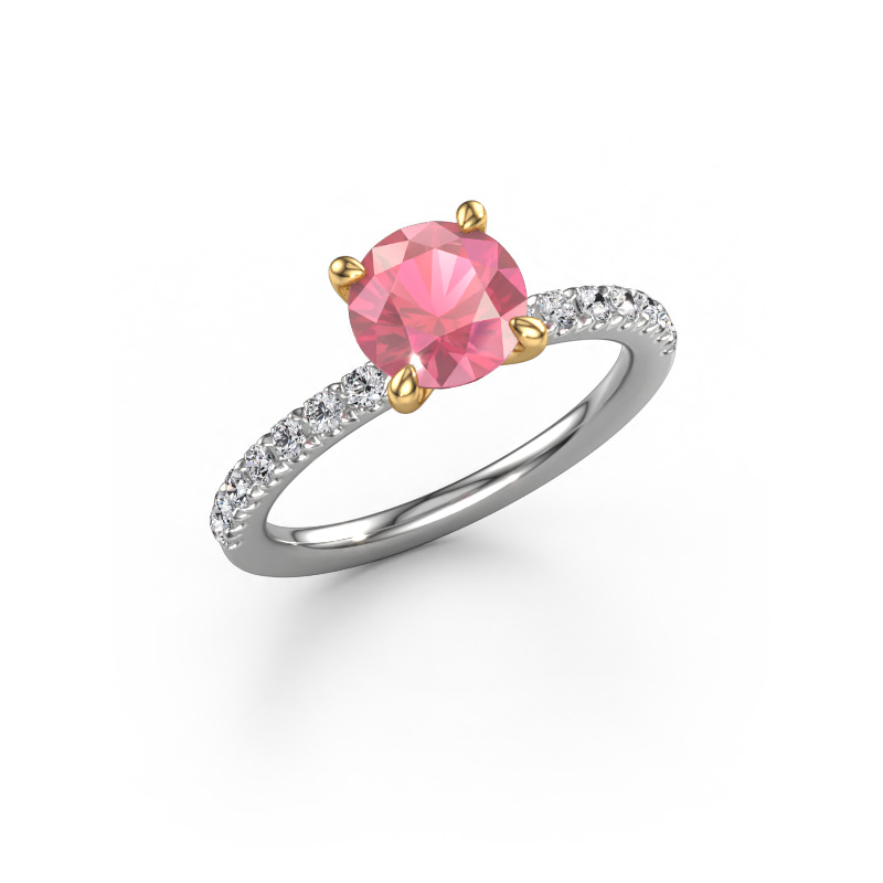 Image de Bague de fiançailles Crystal RND 2 585 or blanc Rose tourmaline 7 mm