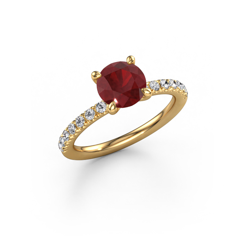 Image of Engagement ring Crystal RND 2 585 gold Ruby 7 mm