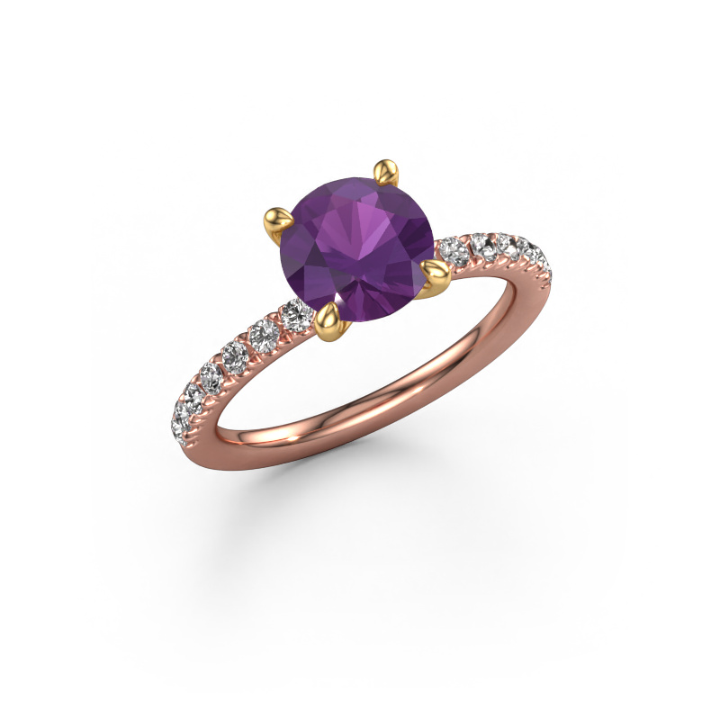 Image of Engagement ring Crystal RND 2 585 rose gold Amethyst 7.3 mm