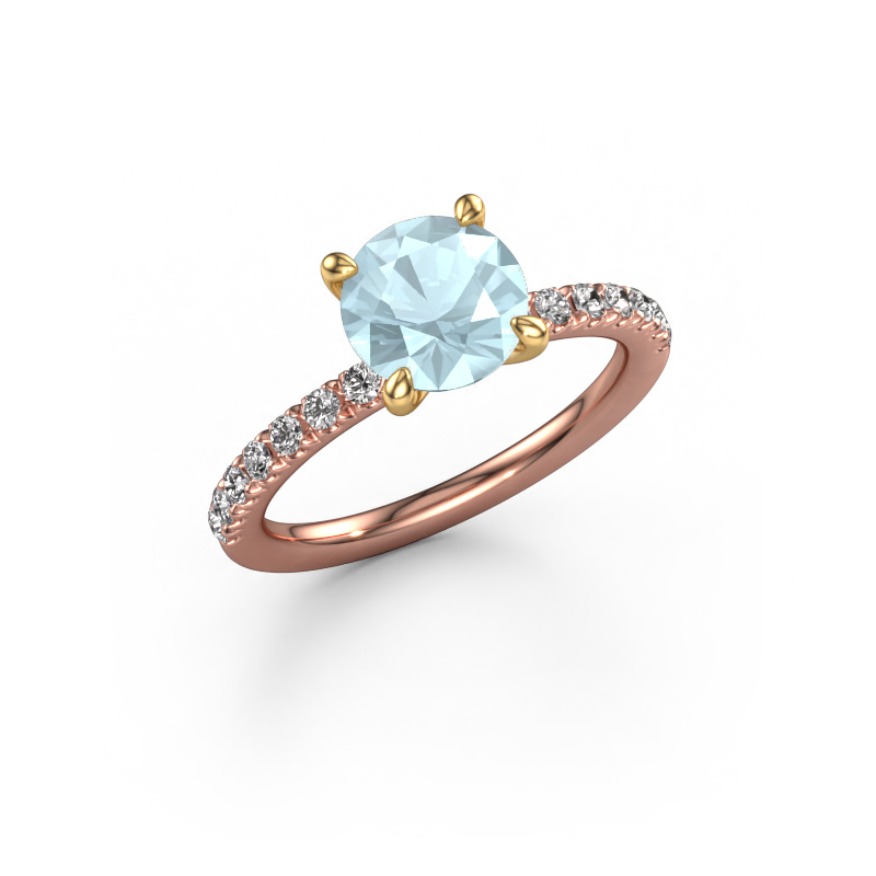 Image of Engagement ring Crystal RND 2 585 rose gold Aquamarine 7.3 mm