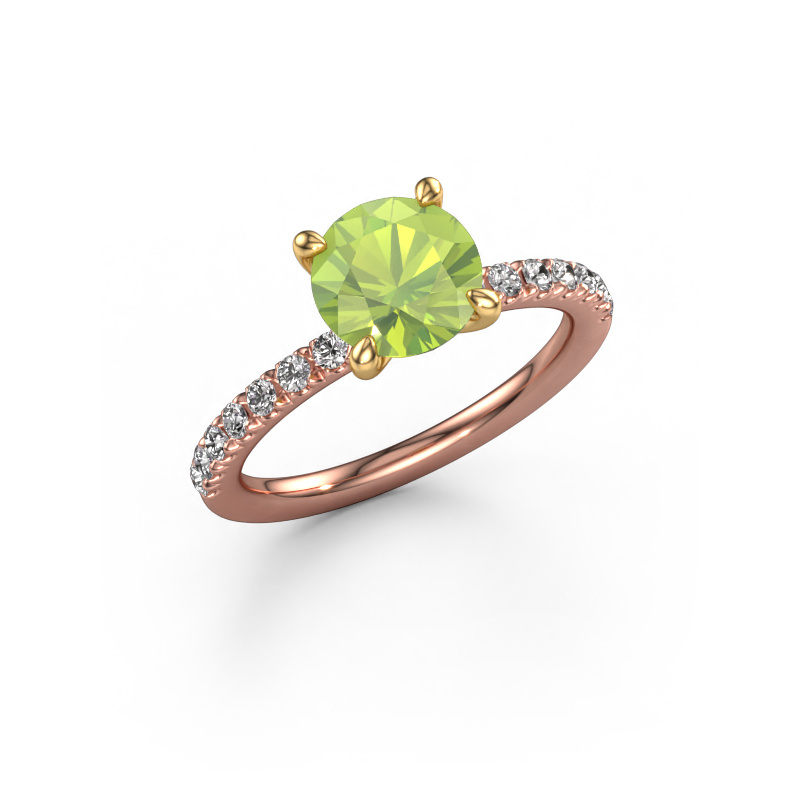 Image of Engagement ring Crystal RND 2 585 rose gold Peridot 7.3 mm