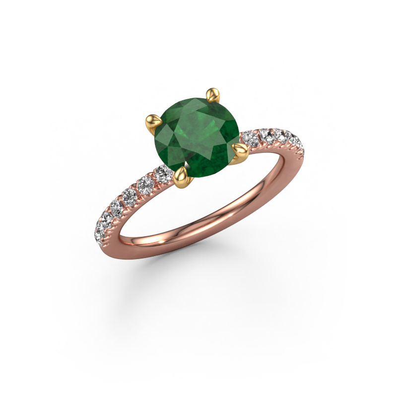 Image of Engagement ring Crystal RND 2 585 rose gold Emerald 7.3 mm