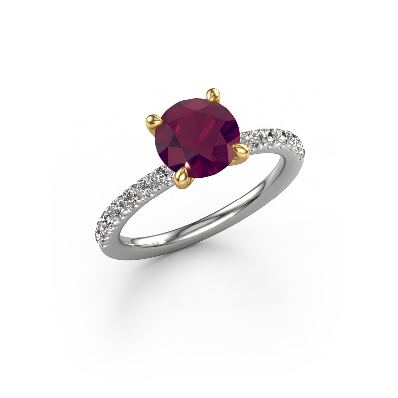 Image of Engagement ring Crystal RND 2 585 white gold Rhodolite 7.3 mm