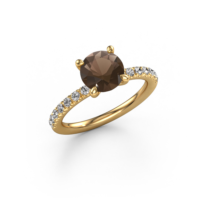 Image of Engagement ring Crystal RND 2 585 gold Smokey quartz 7.3 mm