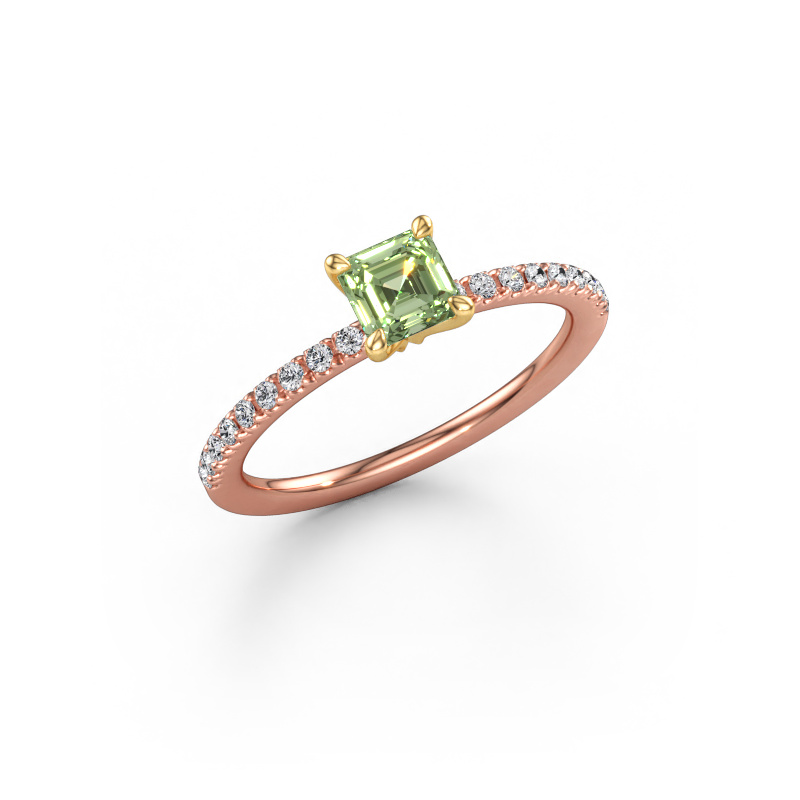 Afbeelding van Verlovingsring Crystal ASSC 2 585 rosé goud Groene lab grown diamant 4.5 mm