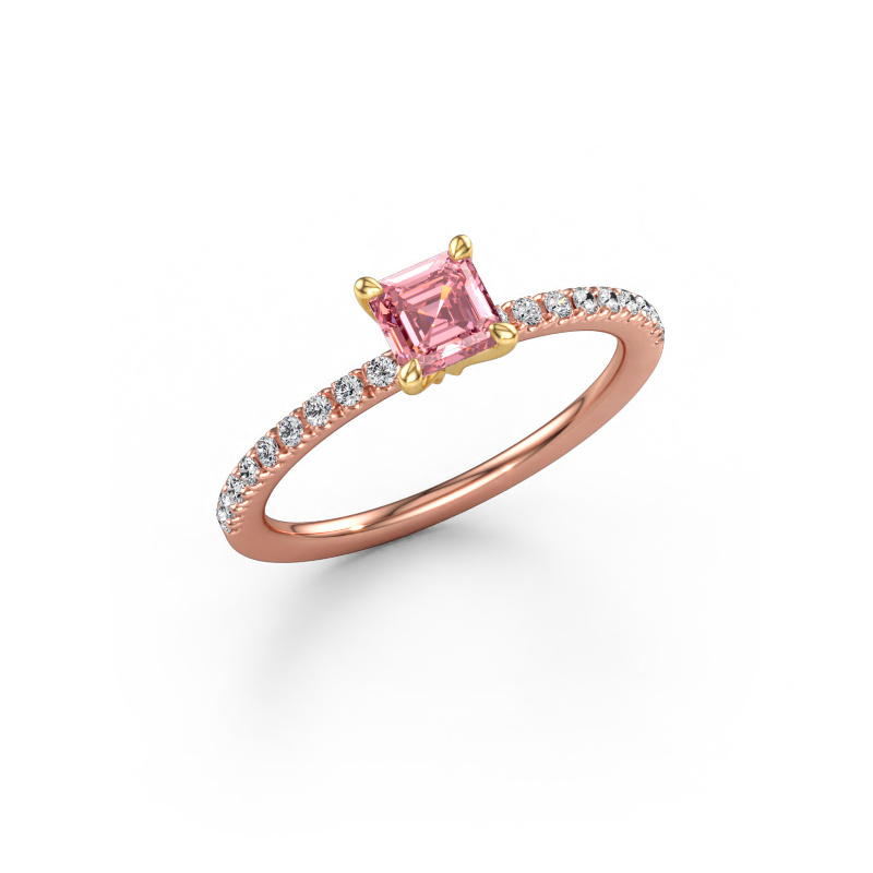 Image of Engagement ring Crystal ASSC 2 585 rose gold Pink lab grown diamond 4.5 mm