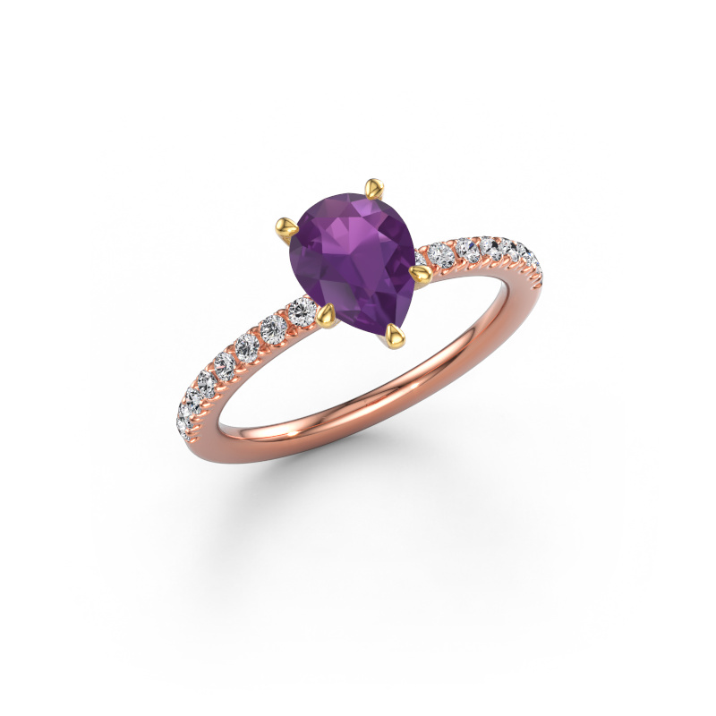 Image of Engagement ring Crystal PER 2 585 rose gold Amethyst 8x6 mm