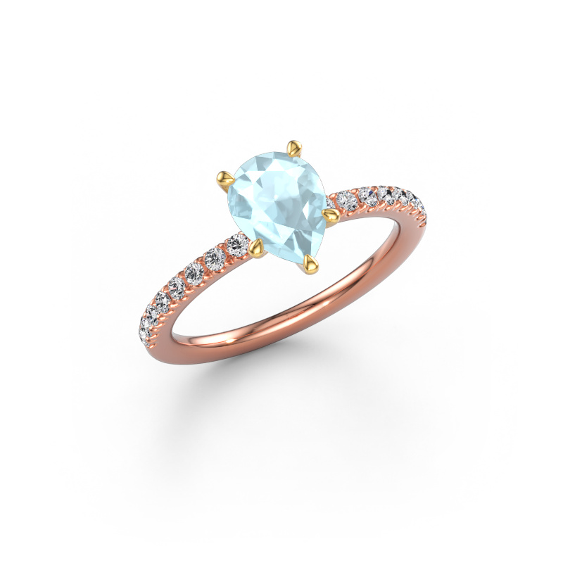Image de Bague de fiançailles Crystal PER 2 585 or rose Aigue-marine 8x6 mm
