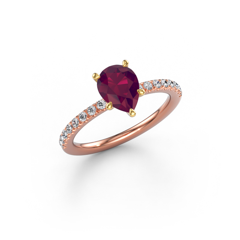 Image of Engagement ring Crystal PER 2 585 rose gold Rhodolite 8x6 mm