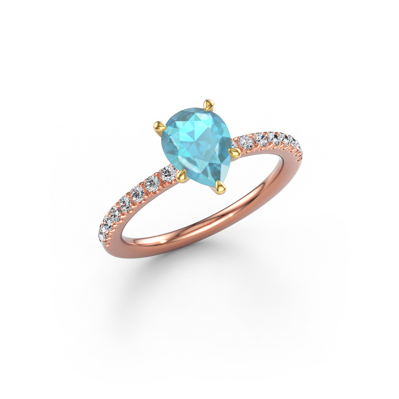 Image of Engagement ring Crystal PER 2 585 rose gold Blue topaz 8x6 mm