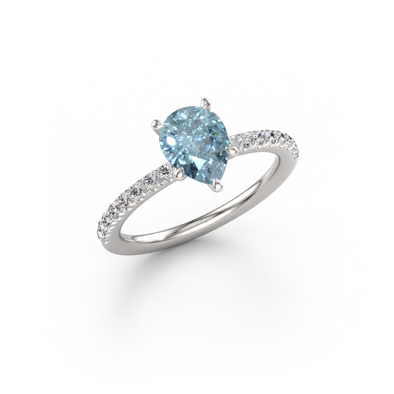 Immagine di Anello di fidanzamento Crystal PER 2 585 oro bianco Diamante lab grown blu 8x6 mm