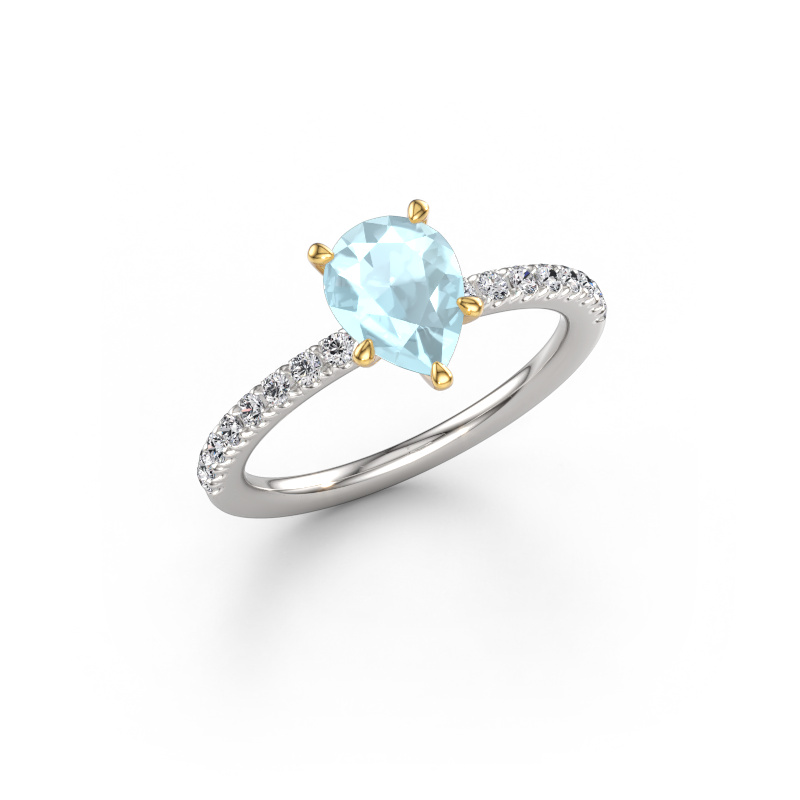 Image of Engagement ring Crystal PER 2 585 white gold Aquamarine 8x6 mm