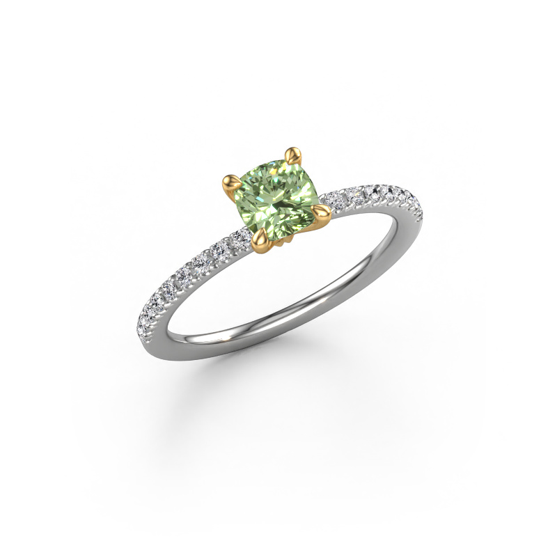 Image of Engagement ring Crystal CUS 2 585 white gold Green lab grown diamond 5 mm