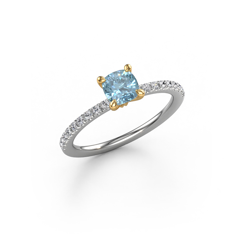 Image of Engagement ring Crystal CUS 2 585 white gold Blue lab grown diamond 5 mm