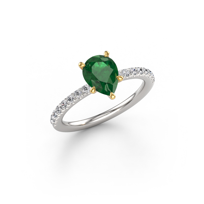 Image of Engagement ring Crystal PER 2 585 white gold Emerald 8x6 mm