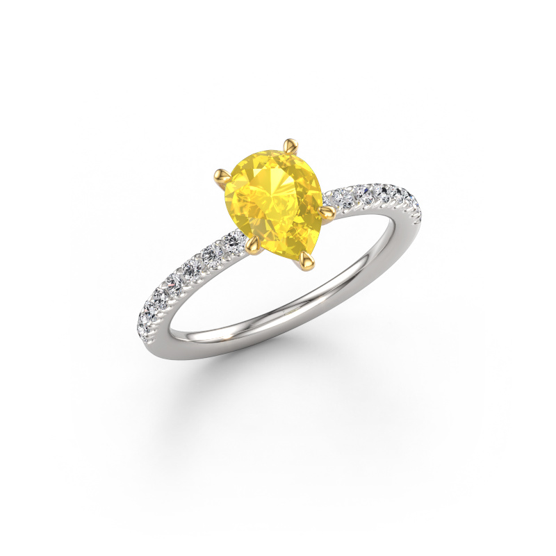 Bild von Verlobungsring Crystal PER 2 585 Weißgold Gelb Saphir 8x6 mm