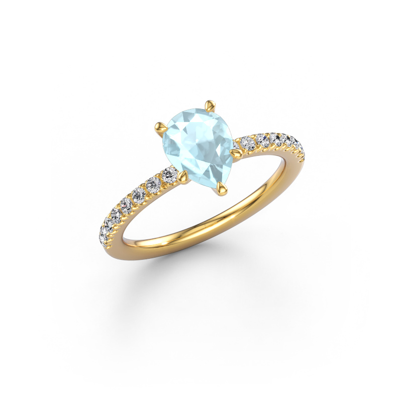 Image of Engagement ring Crystal PER 2 585 gold Aquamarine 8x6 mm