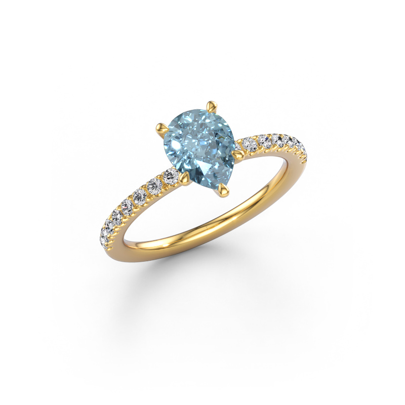 Image of Engagement ring Crystal PER 2 585 gold Blue lab grown diamond 8x6 mm