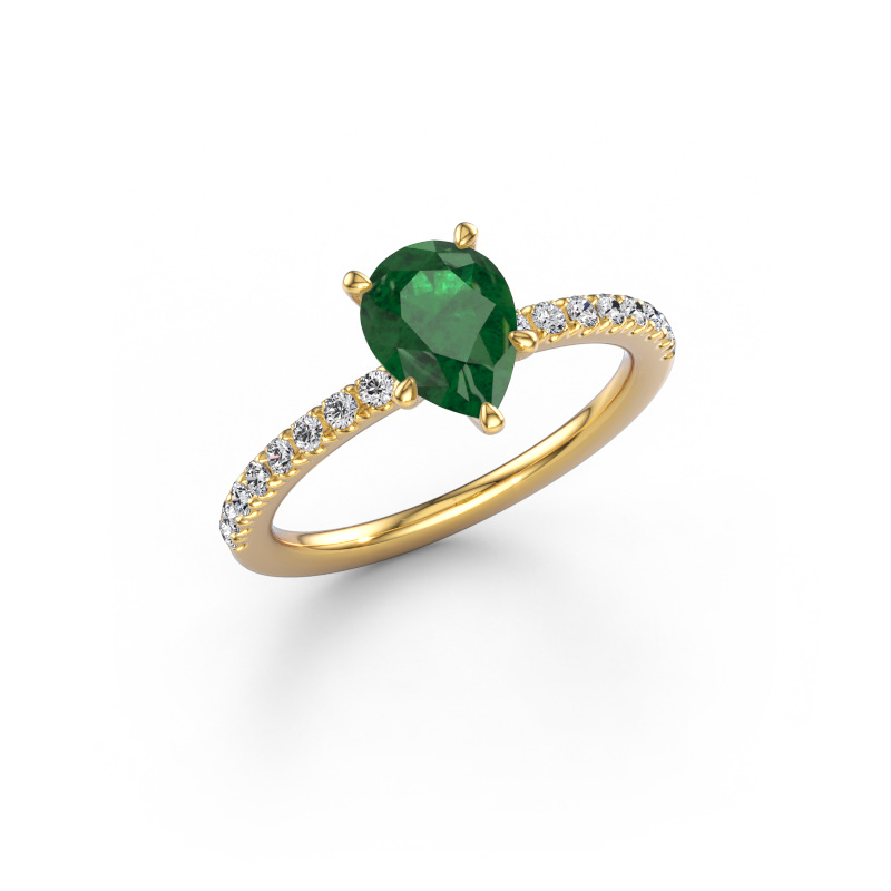 Image of Engagement ring Crystal PER 2 585 gold Emerald 8x6 mm