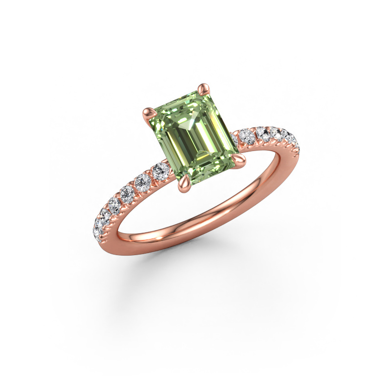 Immagine di Anello di fidanzamento Crystal EME 2 585 oro rosa Diamante lab grown verde 8x6 mm