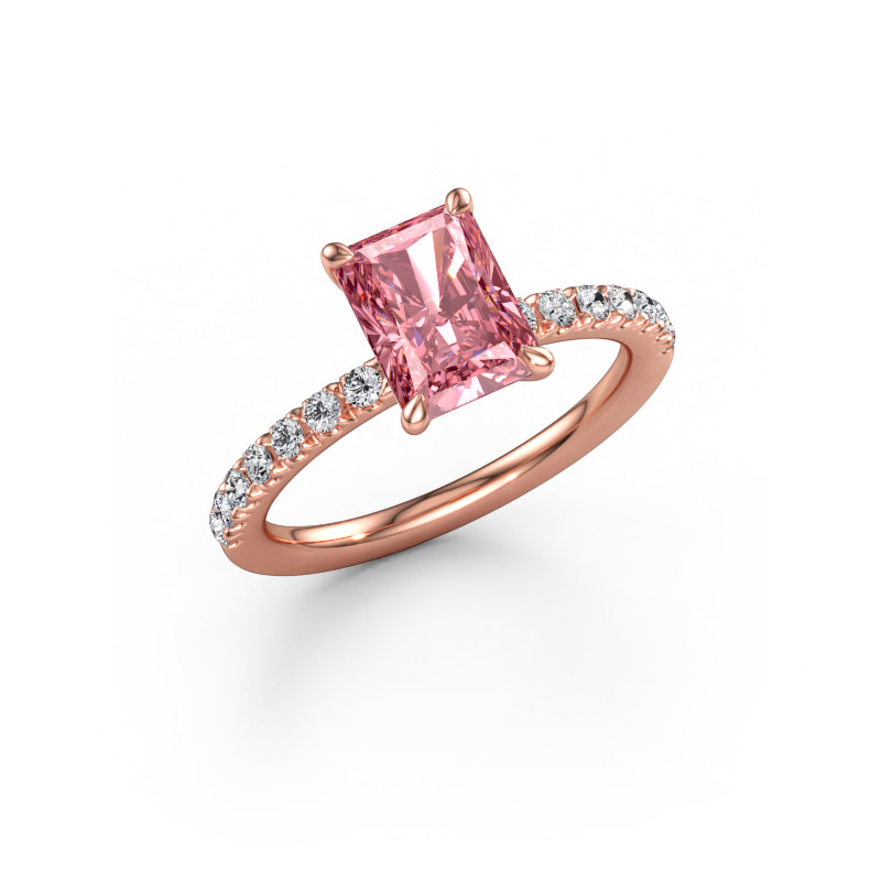 Image of Engagement ring Crystal RAD 2 585 rose gold Pink lab grown diamond 8x6 mm