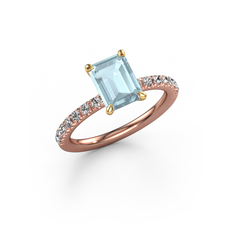 Image of Engagement ring Crystal EME 2 585 rose gold Aquamarine 8x6 mm