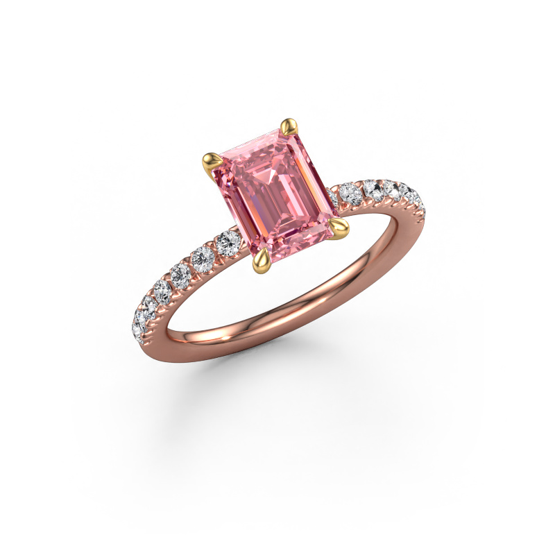 Image of Engagement ring Crystal EME 2 585 rose gold Pink lab grown diamond 8x6 mm