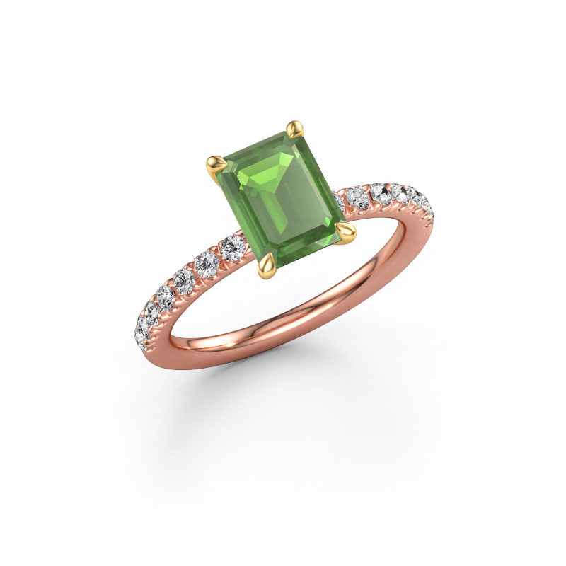 Afbeelding van Verlovingsring Crystal EME 2 585 rosé goud Toermalijn groen 8x6 mm