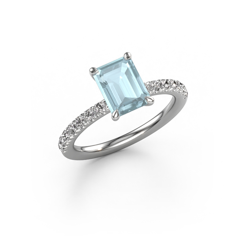 Image of Engagement ring Crystal EME 2 950 platinum Aquamarine 8x6 mm