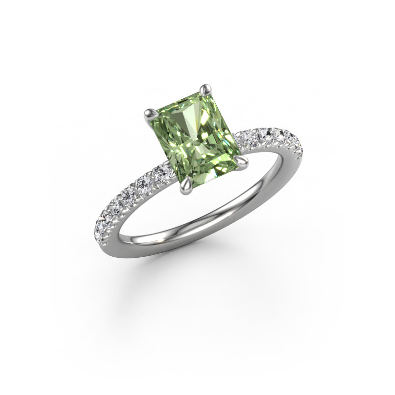 Image de Bague de fiançailles Crystal RAD 2 585 or blanc Diamants synthétiques vert 8x6 mm