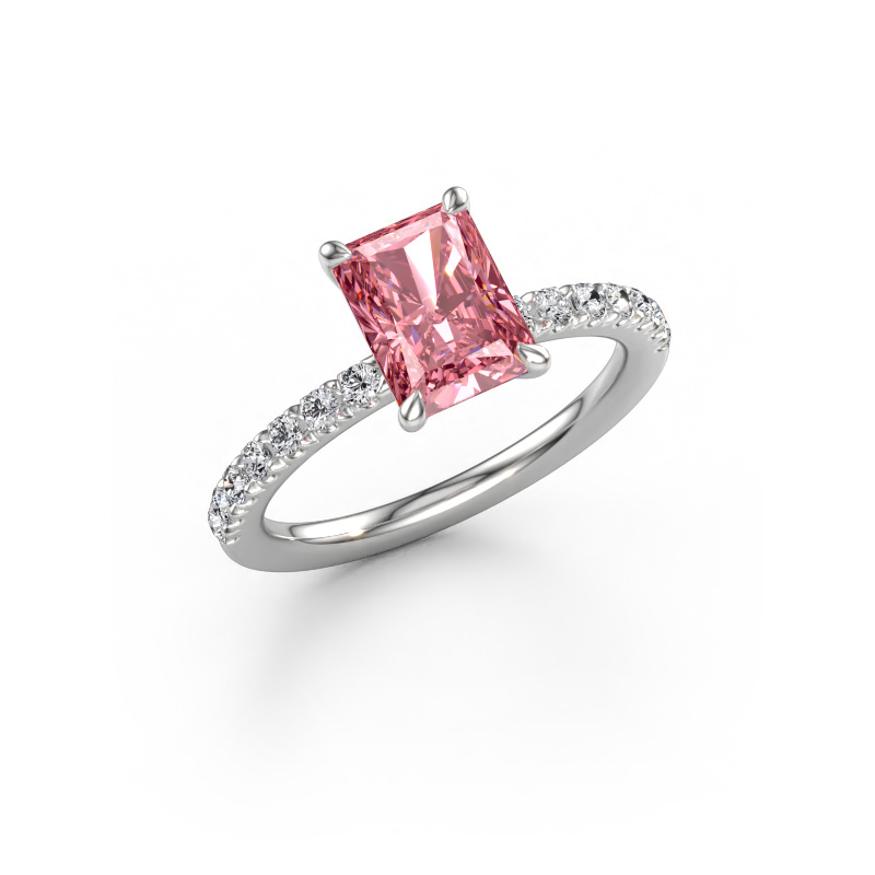 Immagine di Anello di fidanzamento Crystal RAD 2 585 oro bianco Diamante lab grown rosa 8x6 mm