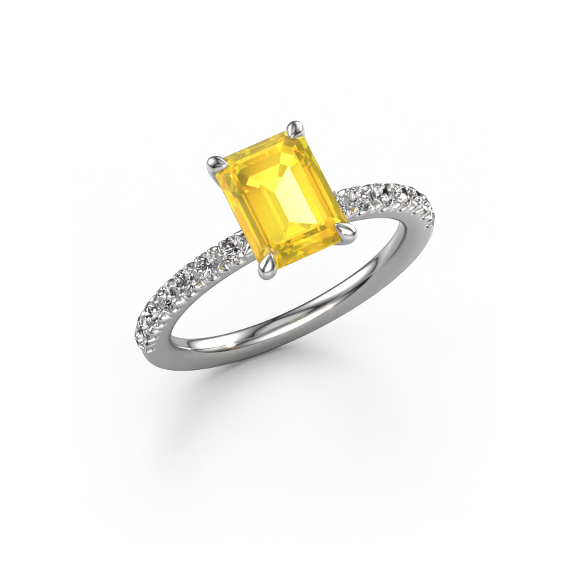 Image of Engagement ring Crystal EME 2 950 platinum Yellow sapphire 8x6 mm