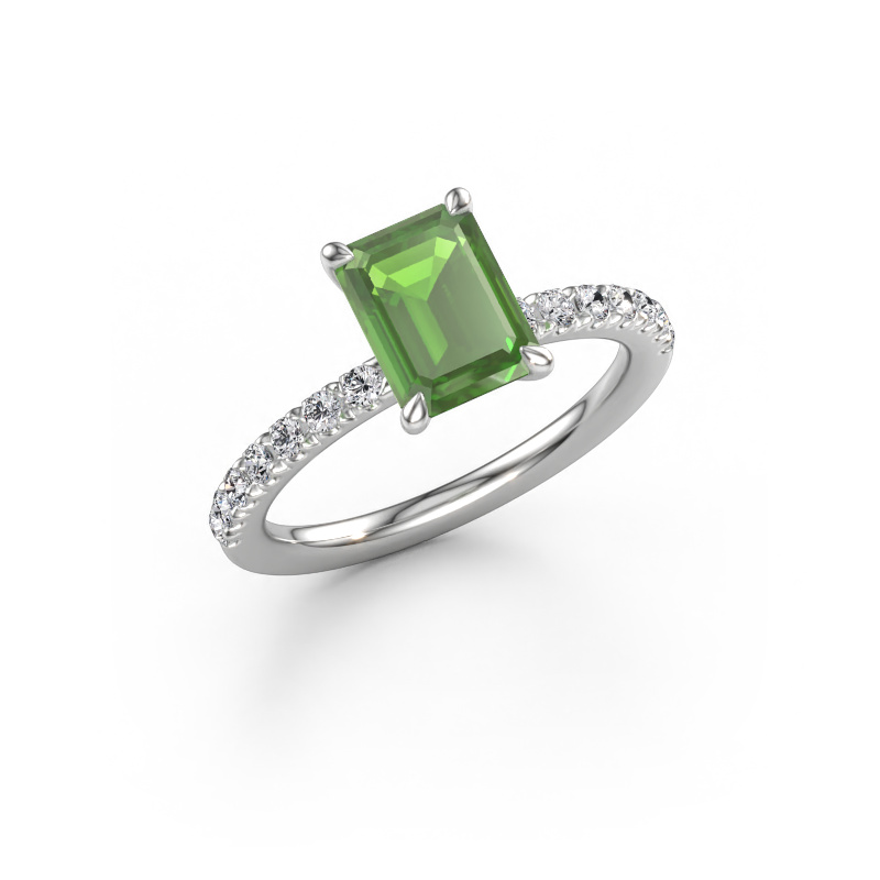 Immagine di Anello di fidanzamento Crystal EME 2 585 oro bianco Tormalina verde 8x6 mm