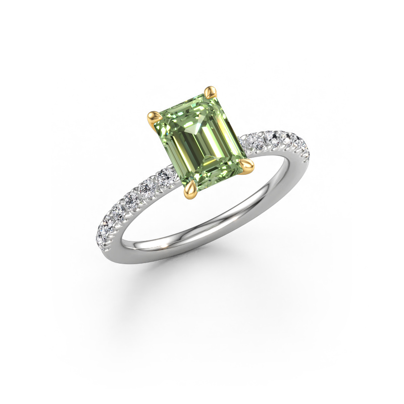 Afbeelding van Verlovingsring Crystal EME 2 585 witgoud Groene lab grown diamant 8x6 mm