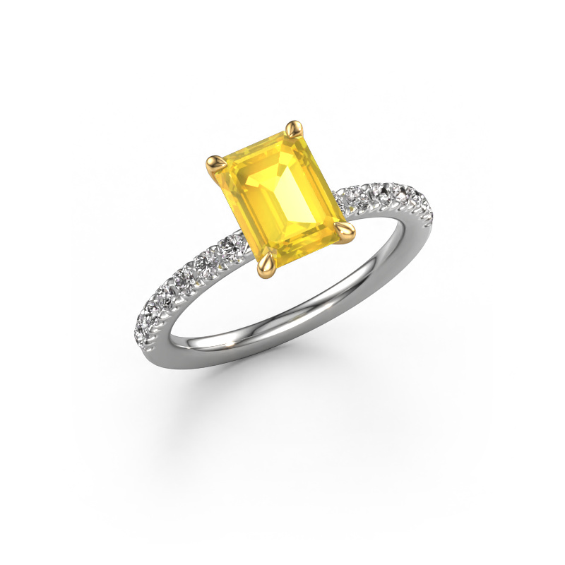 Bild von Verlobungsring Crystal EME 2 585 Weißgold Gelb Saphir 8x6 mm