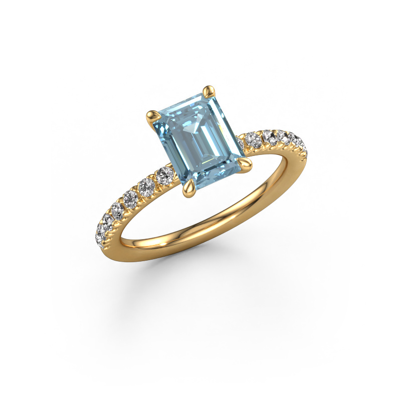 Image of Engagement ring Crystal EME 2 585 gold Blue lab grown diamond 8x6 mm