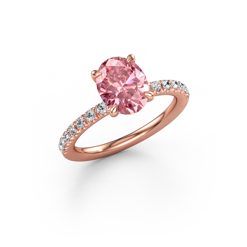 Image of Engagement ring Crystal OVL 2 585 rose gold Pink lab grown diamond 9x7 mm