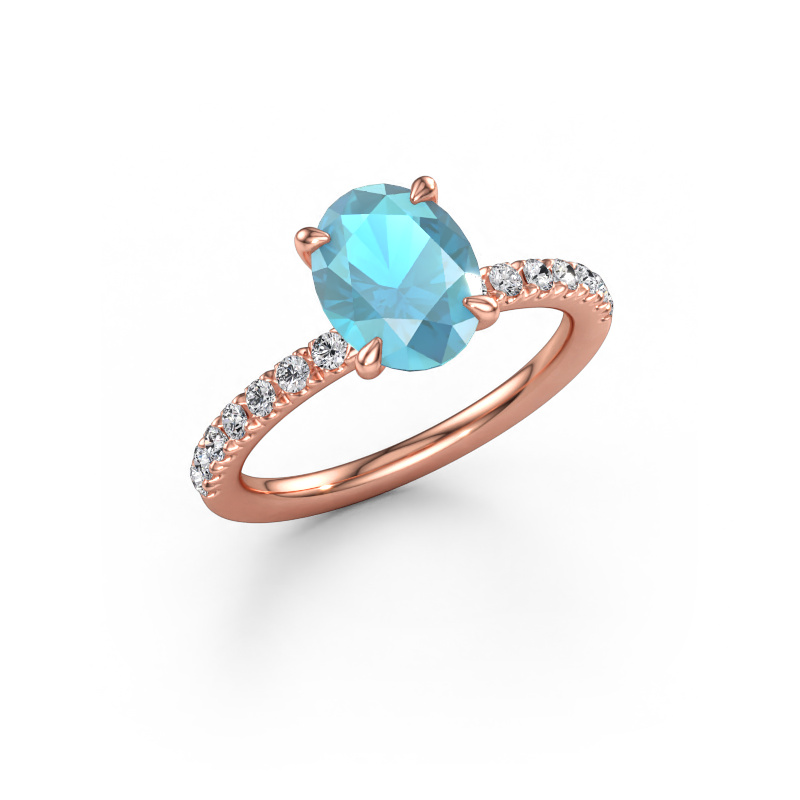Immagine di Anello di fidanzamento Crystal OVL 2 585 oro rosa Topazio blu 9x7 mm