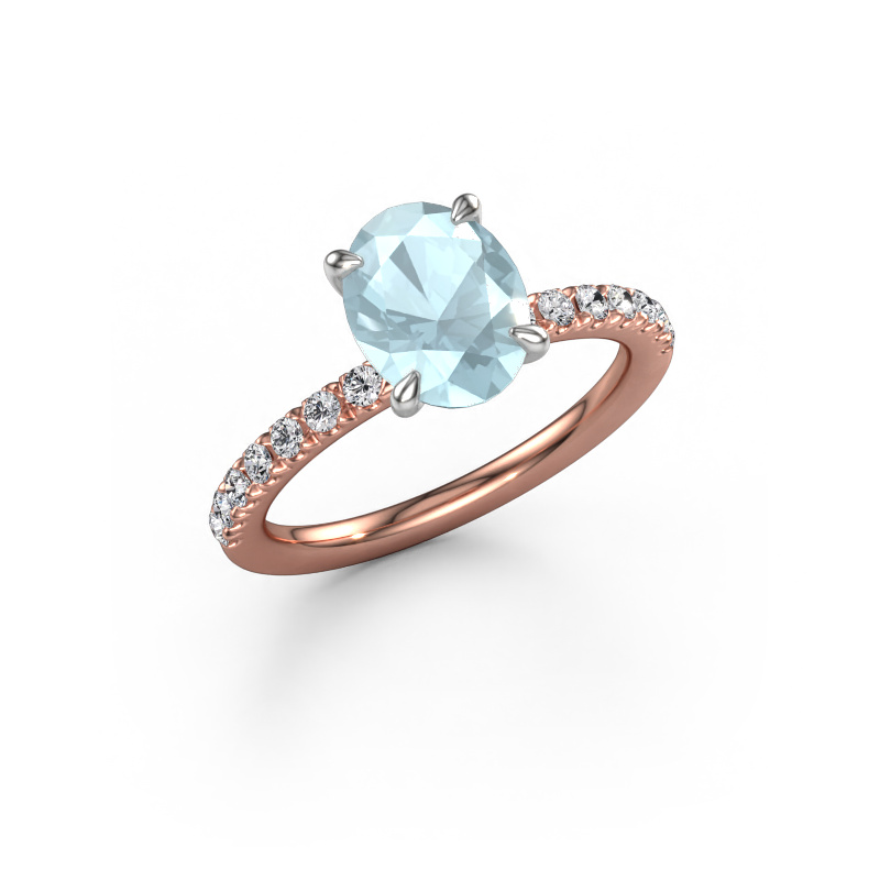 Image of Engagement ring Crystal OVL 2 585 rose gold Aquamarine 9x7 mm