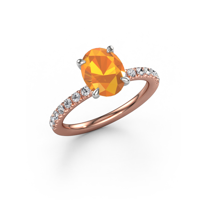 Image of Engagement ring Crystal OVL 2 585 rose gold Citrin 9x7 mm