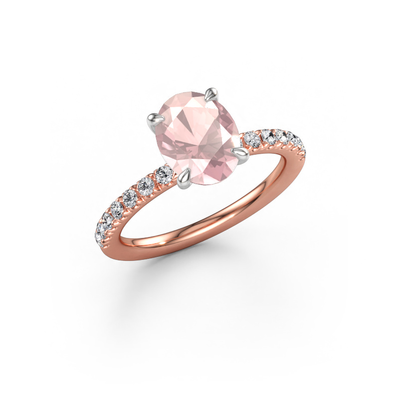 Afbeelding van Verlovingsring Crystal OVL 2 585 rosé goud Morganiet champagne 9x7 mm